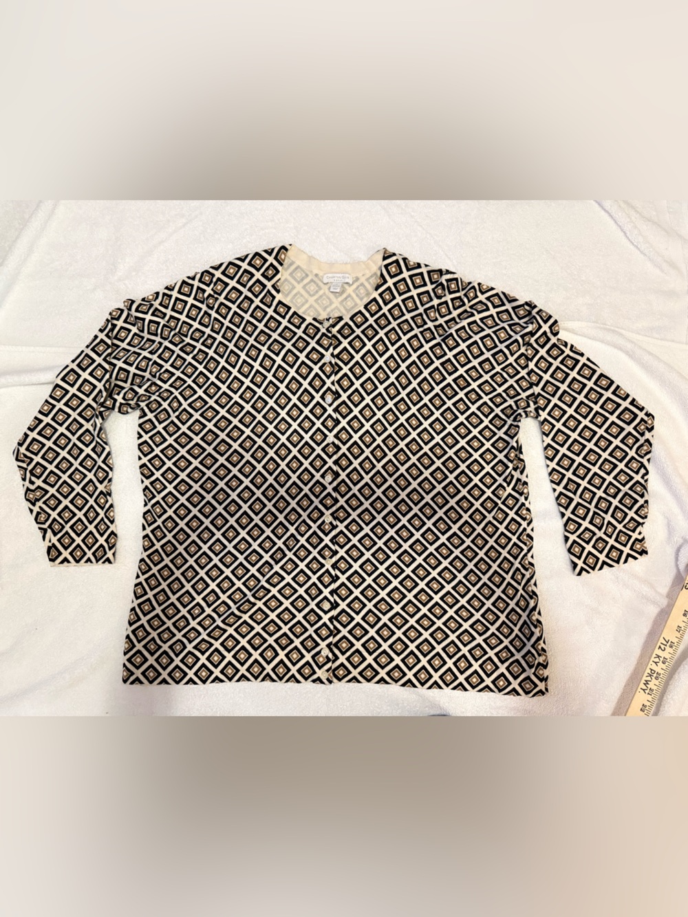 3x Charter Club Cream and Light Gray Geometric Top